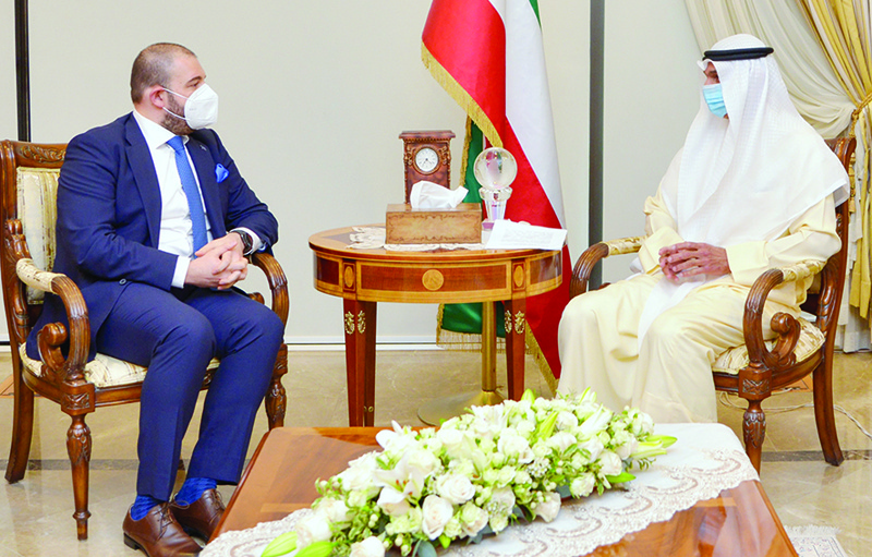 KUWAIT: Deputy Foreign Minister Majdi Al-Dhefeeri meets head of European Union Delegation to Kuwait Cristian Tudor. - KUNA photosn