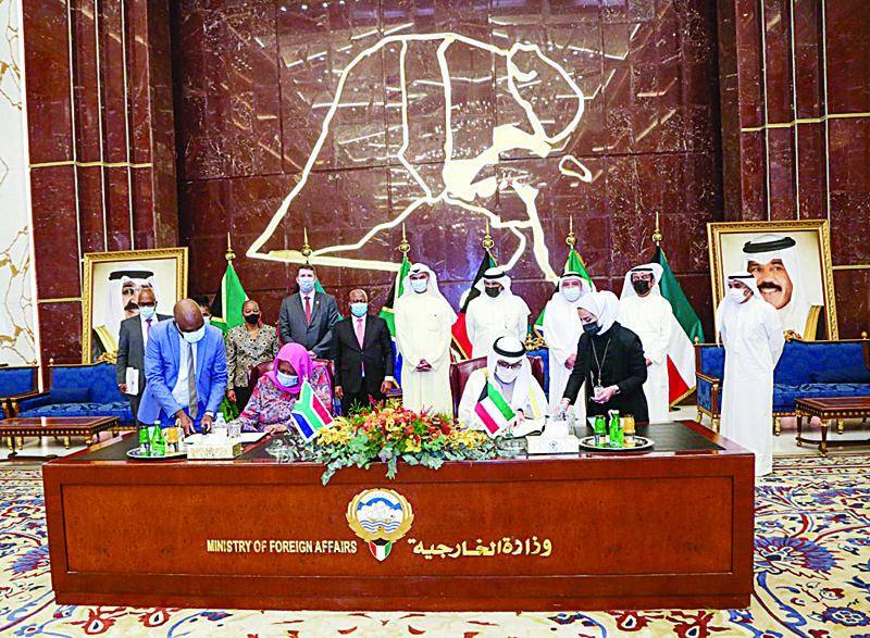Kuwait's Foreign Minister and State Minister for Cabinet Affairs Sheikh Dr Ahmad Nasser Al-Mohammad Al-Sabah and South African Minister of International Relations and Cooperation Naledi Pandor sign an agreement to establish a joint committee for the development and consolidation of bilateral relations.nnnnn