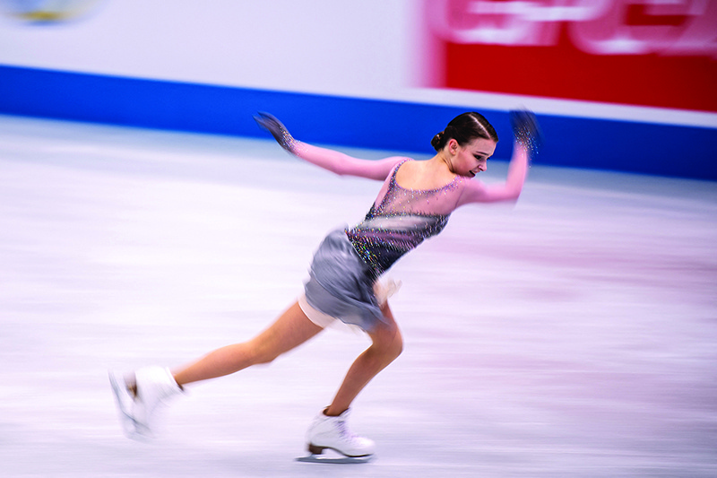 OSAKA: Russia’s Anna Shcherbakova competes in the women’s free skating during the ISU World Team Trophy figure skating event in Osaka yesterday. — AFP