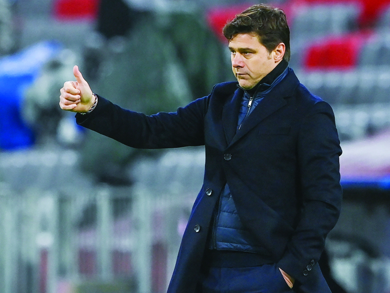 MUNICH: Paris Saint-Germain's Argentinian head coach Mauricio Pochettino reacts from the sidelines during the UEFA Champions League quarter-final first leg football match between FC Bayern Munich and Paris Saint-Germain (PSG) in Munich, southern Germany, on April 7, 2021. - AFPn