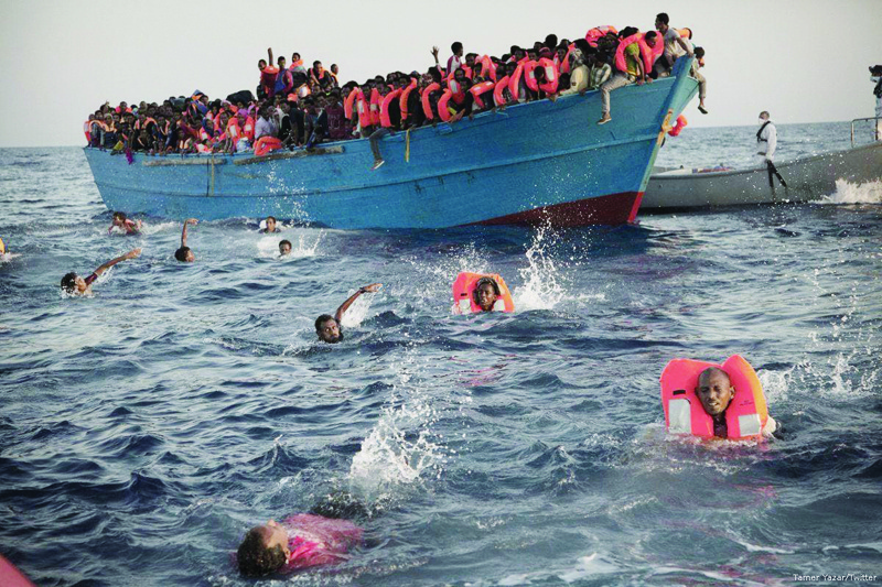 This representational image shows a boat tragedy in Mediterranean Sean