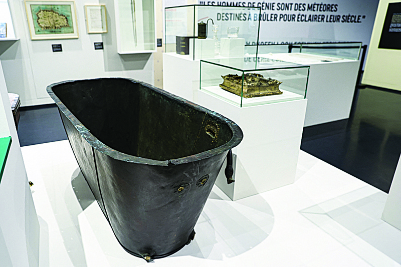 A bathtub used by Napoleon in Saint-Helena is on display during the exhibition 'Napoleon: From Waterloo to Saint Helena, birth of the legend', at the Waterloo 1815 memorial in Braine-L'Alleud. - AFP photosn
