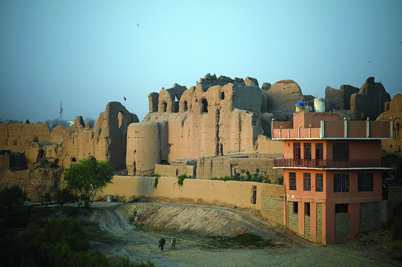In this photograph the ruins of a palace is pictured near the historic fortress of Qala-e-Bost.n