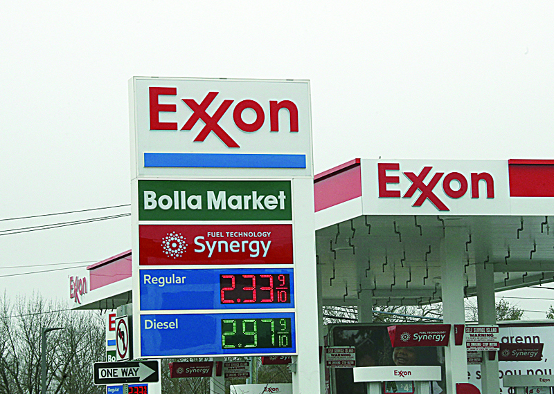 In this file photo taken on March 20, 2020 a general view of an Exxon station in Hicksville, New York. - AFPnn