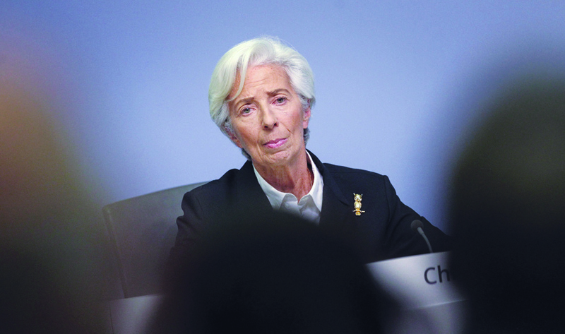 FRANKFURT: In this file photo,  Christine Lagarde, President of the European Central Bank (ECB) addresses a news conference following the meeting of the governing council of the ECB in Frankfurt am Main.-AFPn