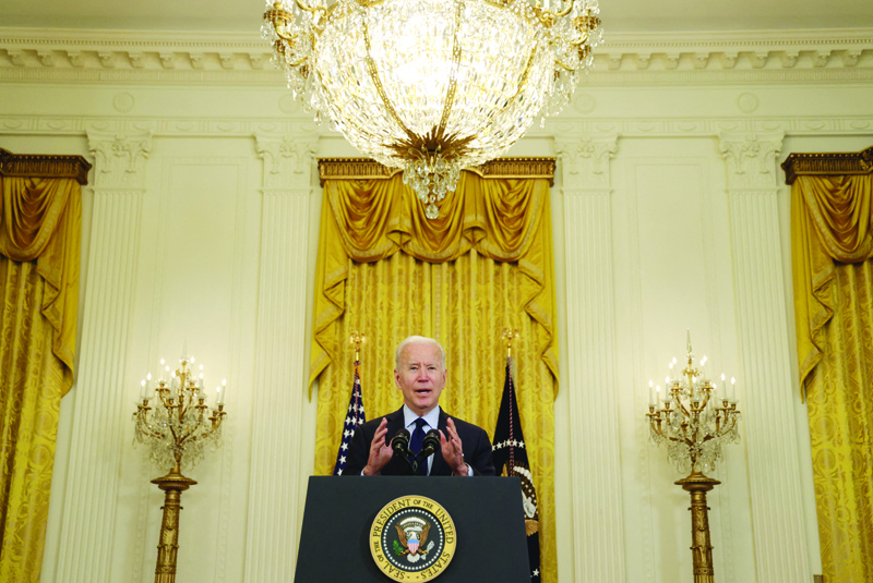 WASHINGTON, DC: US President Joe Biden speaks on job numbers from April, 2021 at the East Room of the White House Wednesday.—AFPn