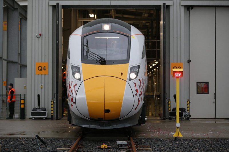 NEWYTON AYCLIFFE: In this file photo taken on Dec 9, 2016, the first Hitachi Intercity Express Program train (IEP) is unveiled during a press event at Hitachi's manufacturing plant in northeast England. - AFP n