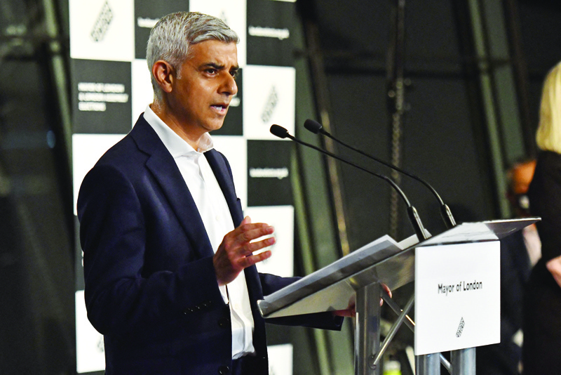 LONDON: Sadiq Khan gives his acceptance speech after being declared the winner of the London Mayoral election at City Hall in London Saturday winning his second term as London mayor. - AFPn