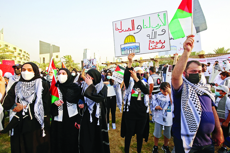 KUWAIT: Kuwaitis protest in solidarity with the Palestinian people yesterday. - Photo by Yasser Al-Zayyatn