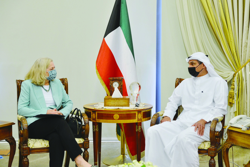 KUWAIT: Deputy Foreign Minister Ambassador Majdi Al-Dhafiri meets US Ambassador Alina Romanowski. - KUNAn