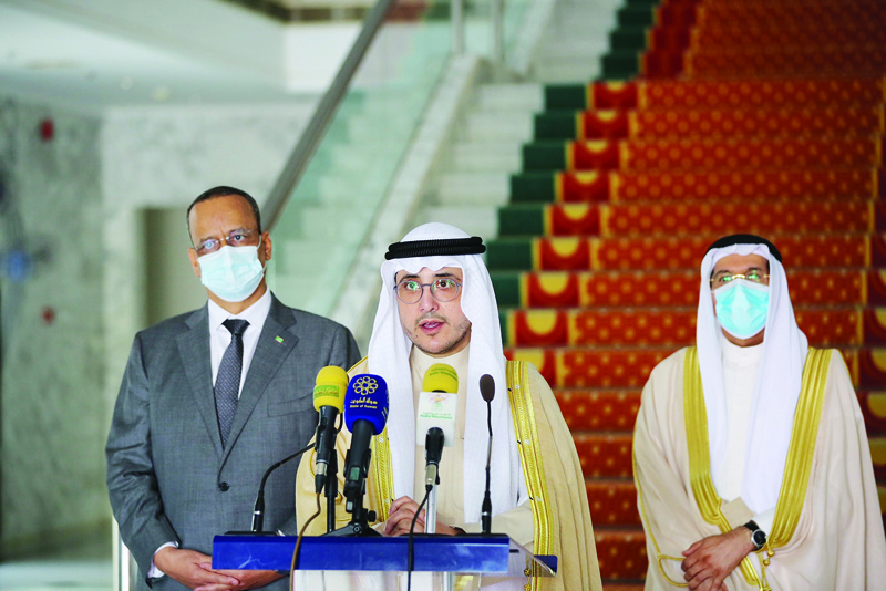 NOUAKCHOTT: Kuwait's Foreign Minister Sheikh Dr Ahmad Nasser Mohammad Al-Sabah speaks during a press conference in Nouakchott late Saturday. - KUNAn