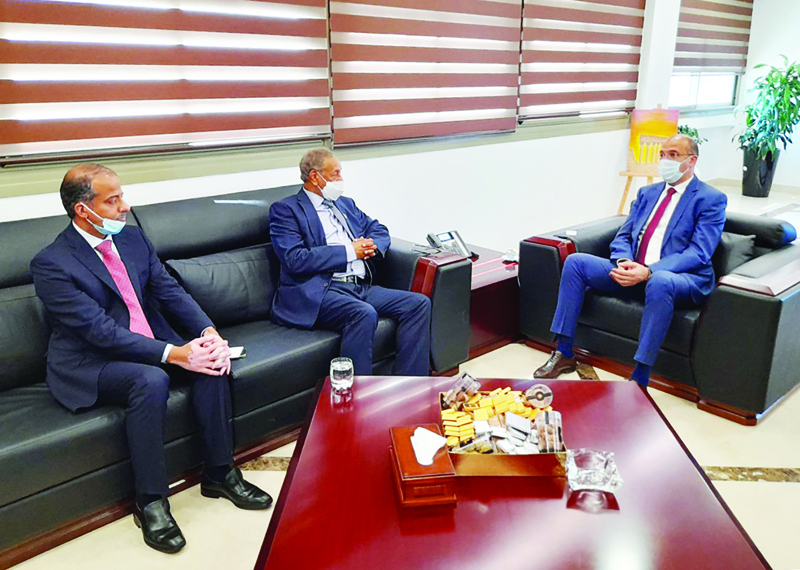 BEIRUT: Lebanon's Minister of Health Mohammad Hassan (right) meets KRCS Deputy Chairman Anwar Al-Hasawi (center) and Head of KRCS's mission in Beirut Dr Musaad Al-Enezi. - KUNAn