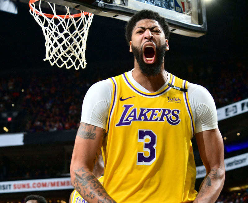 PHOENIX: Anthony Davis #3 of the Los Angeles Lakers reacts to a play during the game against the Phoenix Suns during Round 1, Game 2 of the 2021 NBA Playoffs on Tuesday at Phoenix Suns Arena in Phoenix, Arizona. – AFPn