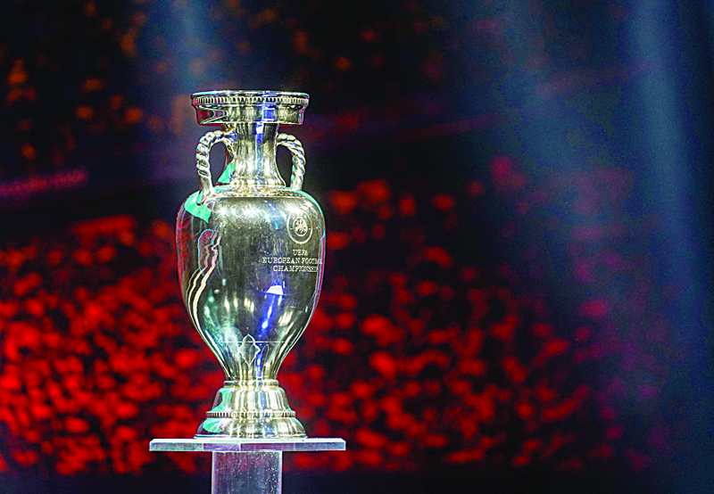 BUCHAREST: In this file photograph taken on November 30, 2019, The Euro Trophy stands on the stage during the UEFA Euro 2020 football competition final draw in Bucharest. - AFPnn