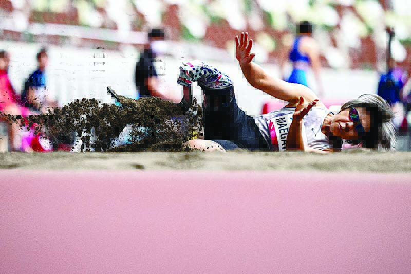 TOKYO: Kaede Maegawa of Japan competes in the women's long jump - T63 category during a para-athletics test event for the 2020 Tokyo Olympics at the National Stadium in Tokyo yesterday. - AFPn
