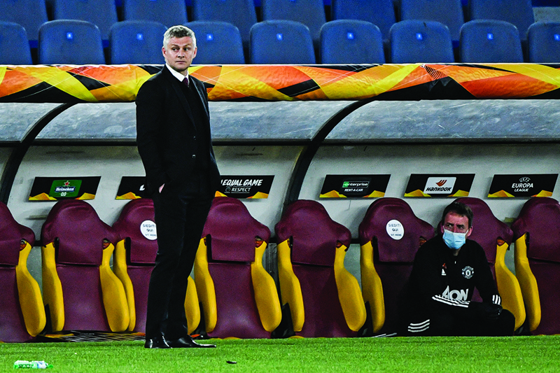 ROMA: Manchester United's Norwegian coach Ole Gunnar Solskjaer reacts during the UEFA Europa League semi-final second leg football match between AS Roma and Manchester United at the Olympic Stadium in Rome, on May 6, 2021. - AFPnn