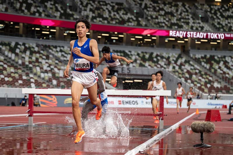 TOKYO: Ryuji Miura of Japan competes and sets a national record in the men's 3000m steeple-chase during an athletics test event for the Tokyo Olympics at the National Stadium in Tokyo on Sunday. - AFPn
