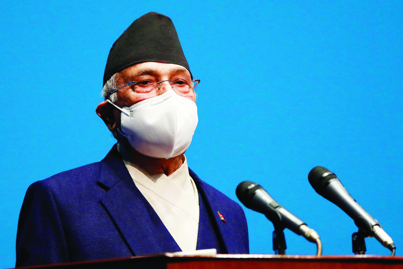 KATHMANDU: Nepal's Prime Minister KP Sharma Oli speaks at the parliament in Kathmandu yesterday as he lost a confidence vote, triggering fresh political uncertainty just as the Himalayan nation reels from the pandemic. - AFPn