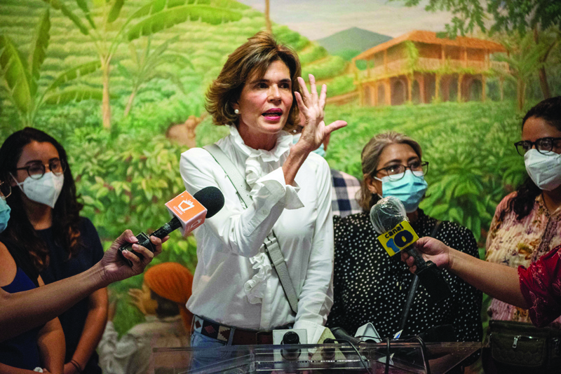 MANAGUA: Cristiana Chamorro, former director of the Violeta Barrios de Chamorro Foundation and pre-presidential candidate, gives a press conference after the detention of two of her former employees. - AFPnn