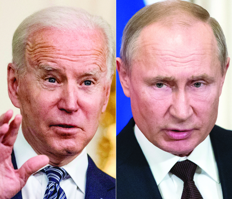 WASHINGTON: This combination of pictures created on March 17, 2021 showsnUS President Joe Biden(L) and Russian President Vladimir Putin. - AFPnnnn 