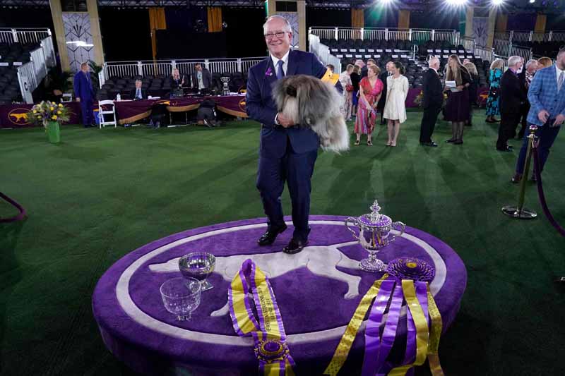 David Fitzpatrick with his Pekingese “Wasabi” are seen after winning Best in Show at the 145th Annual Westminster Kennel Club Dog Show at the Lyndhurst Estate in Tarrytown, New York. – AFPn