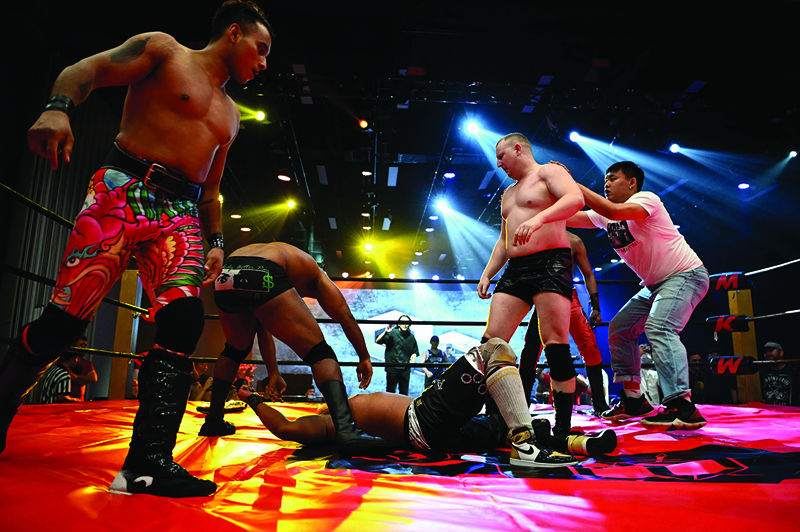 Wrestlers in the ring.nn
