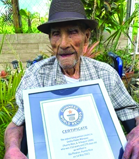 Emilio Flores Marquez from Puerto Rico is the world’s oldest living man at an age of 112. - Guinness world recordsn