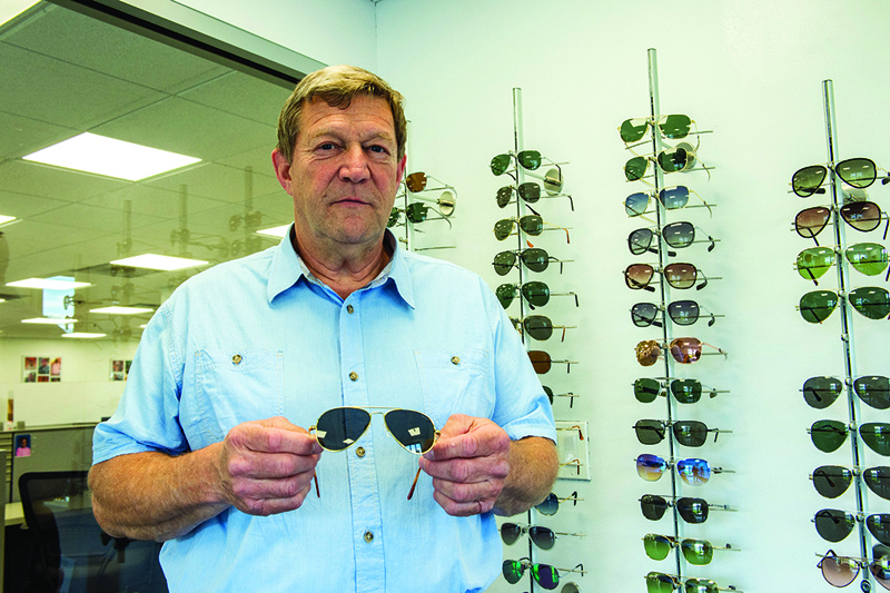 Peter Waszkiewicz, president and CEO of Randolph Engineering, holds a pair of Randolph Aviator Sunglasses in the Concord style at Randolph Engineering in Randolph, Massachusetts on June 17, 2021. – AFP photosn