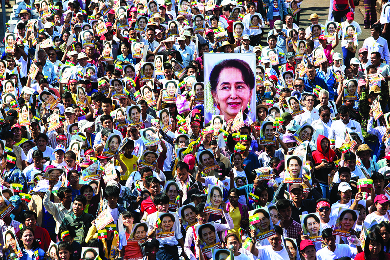 YANGON: In this file photo, people participate in a rally in support of State Counsellor Aung San Suu Kyi in Yangon, as she prepares to defend Myanmar against accusations of genocide against Rohingya Muslims at the International Court of Justice in The Hague. – AFPn