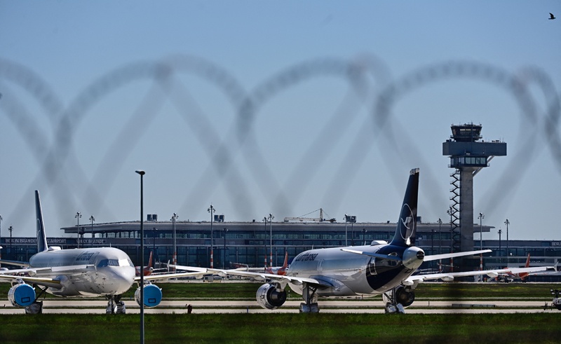 BERLIN: Parked aircraft operated by German airline Lufthansa are pictured at Berlin Brandenburg BER airport Willy-Brandt in Schoenefeld near Berlin. - AFP