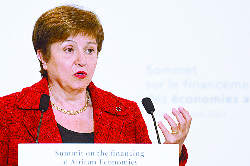In this file photo, International Monetary Fund (IMF) Managing Director Kristalina Georgieva speaks during a joint press conference at the end of the Summit on the Financing of African Economies in Paris.-AFPn