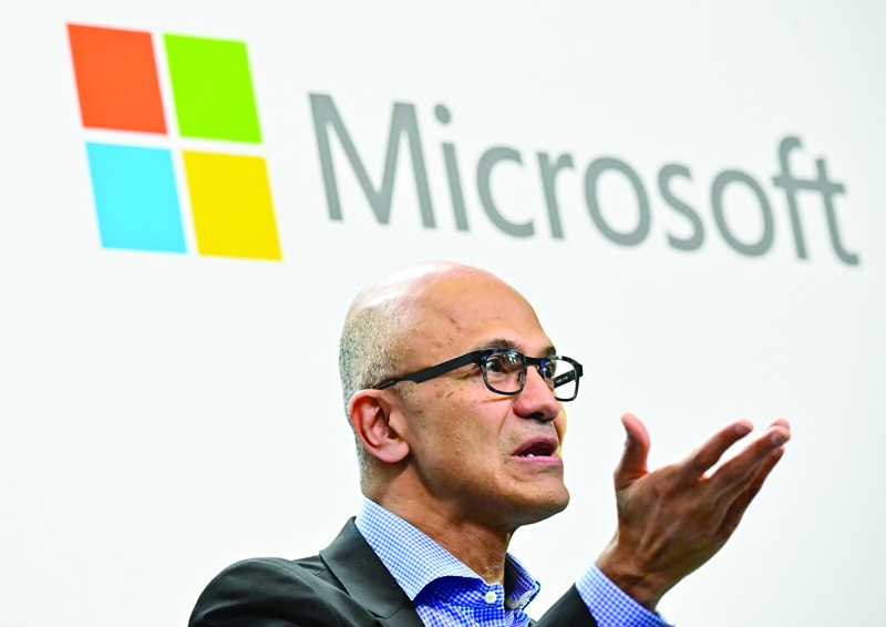 In this file photo, Microsoft CEO Satya Narayana Nadella speaks.  Microsoft Wednesday named chief executive Satya Nadella as chair of its board. - AFPn