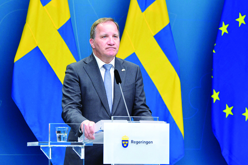 STOCKHOLM: Sweden's Prime Minister Stefan Loefven attends a press conference after the no-confidence voting in the Swedish Parliment, Stockholm, yesterday. – AFPnnn