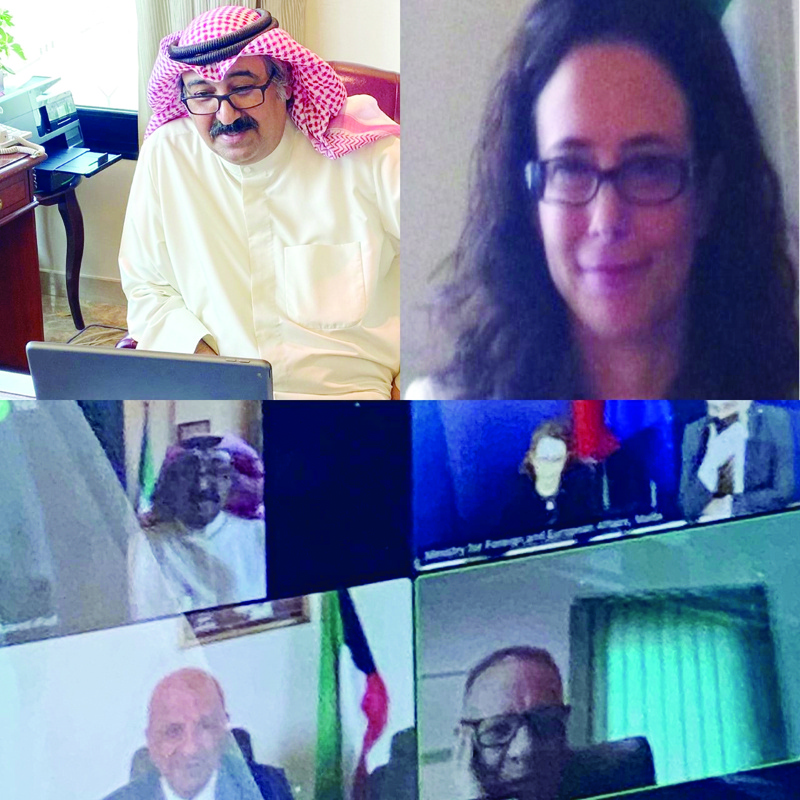 Foreign ministry officials from Kuwait and Malta meet via video link on Wednesday. - KUNA n
