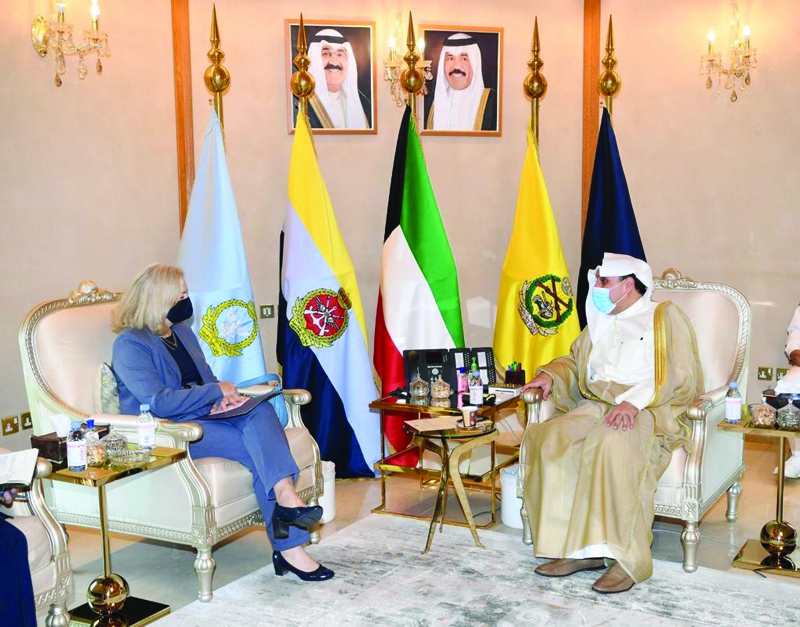 KUWAIT: Kuwaiti Deputy Prime Minister and Minister of Defense Sheikh Hamad Jaber Al-Ali Al-Sabah meets US Ambassador to Kuwait Alina Romanowski. - KUNAn
