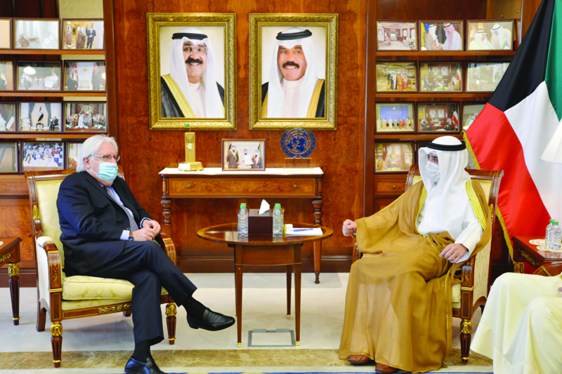 KUWAIT: Kuwait FM Sheikh Ahmad Nasser Mohammad Al-Sabah holding talks with UN Envoy to Yemen Martin Griffiths. KUNA