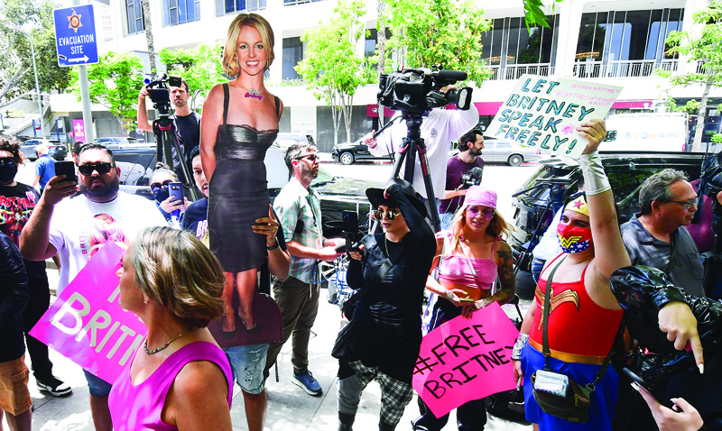 A life-size cardboard cutout of Britney Spears in seen as fans and supporters gather outside the County Courthouse in Los Angeles. - AFPnn