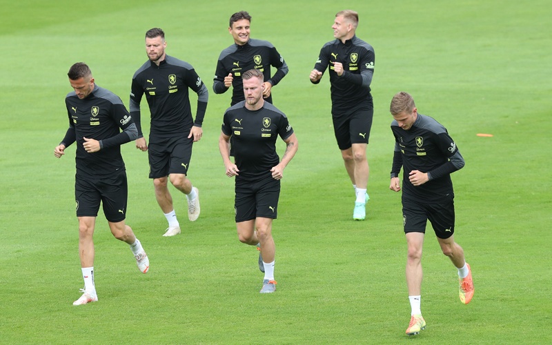Czech Republic's players take part in a training session on June 25, 2021 in Prague, during the UEFA EURO 2020 football competition. - AFP