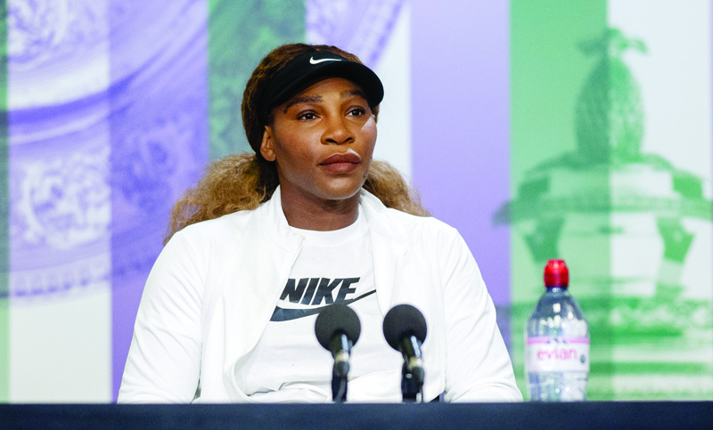LONDON: US player Serena Williams attends a press conference in the Main Interview Room at The All England Tennis Club in Wimbledon, south-west London, yesterday, ahead of the start of the 2021 Wimbledon Championships tennis tournament. - AFPnn