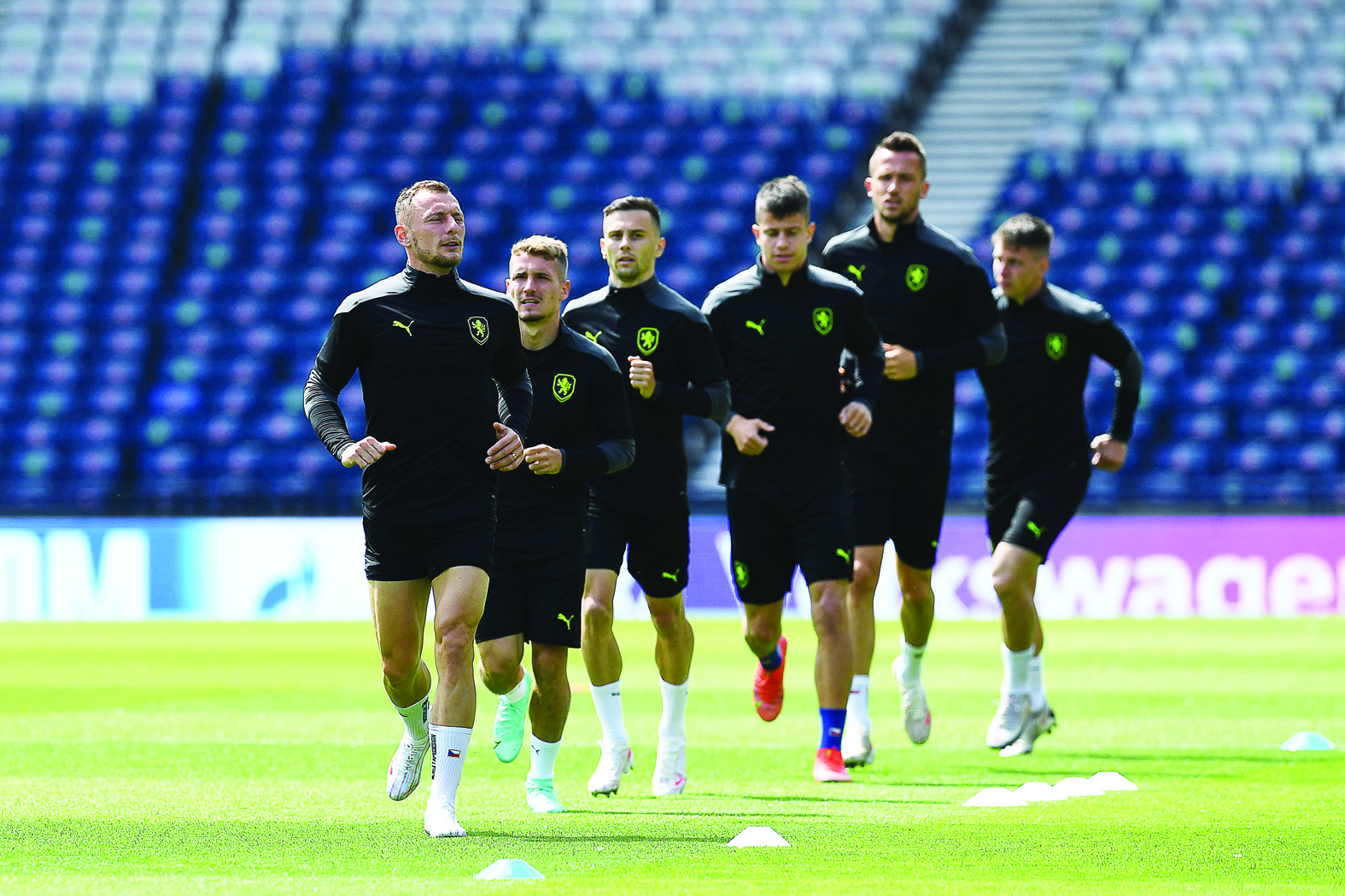 GLASGOW: Czech Republic's players attend an MD-1 training session at Hampden Park in yesterday on the eve of their UEFA EURO 2020 Group D football match against Scotland. - AFP n