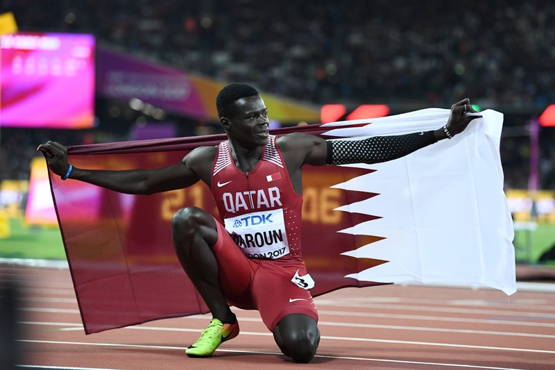 LONDON: In this file photo taken on August 08, 2017 Qatar's Abdalelah Haroun reacts after coming third in the final of the men's 400m athletics event at the 2017 IAAF World Championships at the London Stadium in London. – AFPn