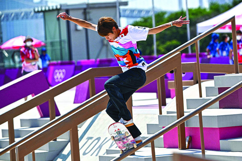 Japan's Yuto Horigome competes in the men's street final during the Tokyo 2020 Olympic Games on Sunday. n