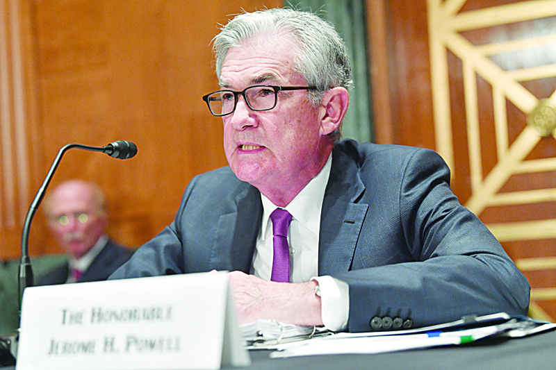 WASHINGTON: In this file photo, US Federal Reserve Chairman Jerome Powell testifies before a Senate Banking, Housing and Urban Affairs Committee hearing, on Capitol Hill in Washington, DC. -AFPn
