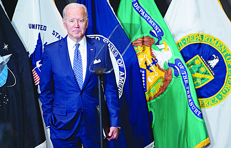 MCLEAN, US: US President Joe Biden leaves after addressing the Intelligence Community workforce and its leadership while on a tour at the Office of the Director of National Intelligence in McLean, Virginia, Tuesday. - AFPn