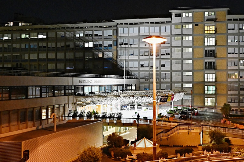 ROME, Italy: A night view of the Policlinico A. Gemelli Hospital in Rome, where Pope Francis arrived in the early afternoon to undergo a surgery on Sunday. - AFP n