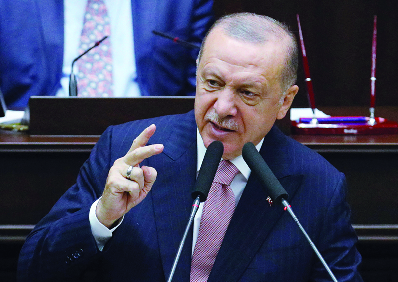 ANKARA: Turkish President and leader of the Justice and Development Party (AK Party), Recep Tayyip Erdogan speaks during a parliamentary group meeting. - AFPn