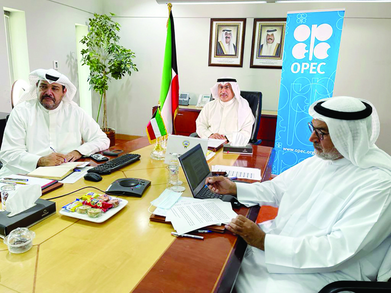 KUWAIT: Kuwaiti Oil Minister Mohammad Al-Faris takes part in the OPEC+ meeting yesterday. - KUNA nn