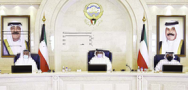 KUWAIT: His Highness the Prime Minister Sheikh Sabah Al-Khaled Al-Hamad Al-Sabah (center) chairs the Cabinet's meeting. - KUNAn