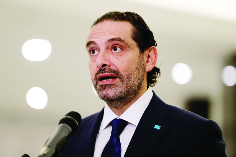 BEIRUT: In this file photo taken on October 22, 2020, then former Lebanese prime minister Saad Hariri delivers a statement after the president named him to form a new cabinet, at the presidential palace in Baabda, east of the capital Beirut. - AFPn