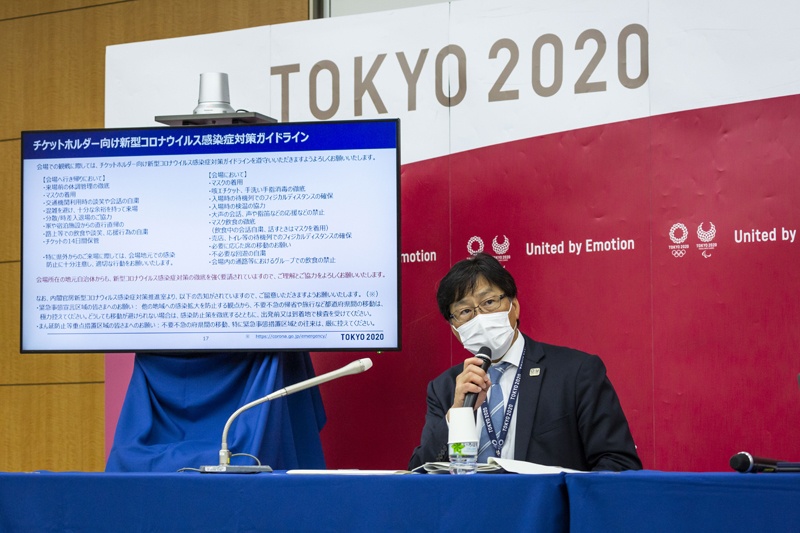 TOKYO: Deputy executive director of marketing and senior director of ticketing for the Tokyo 2020 Organizing Committee, Hidenori Suzuki, speaks during a press conference regarding Olympic and Paralympic Games tickets in Tokyo on July 9, 2021. – AFPn